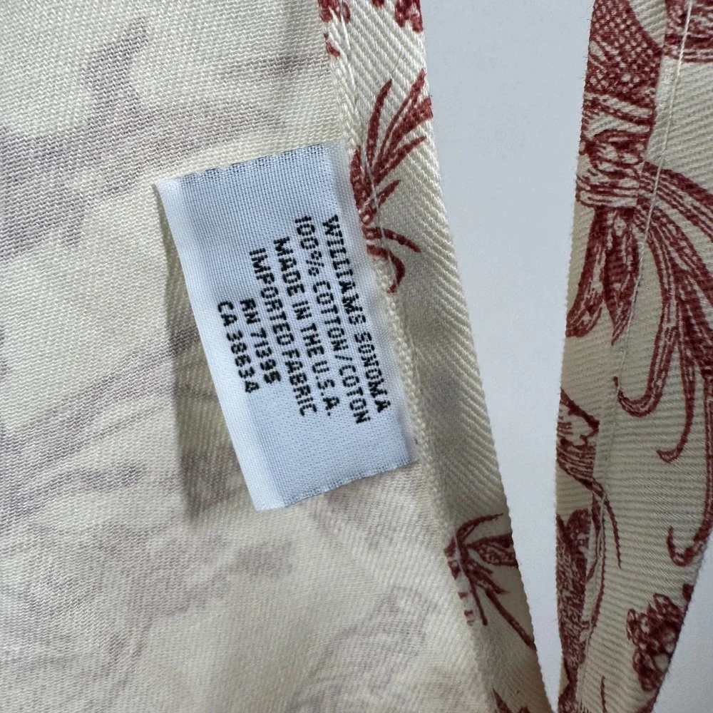 Williams Sonoma Foret Enchantee Toile Apron Red Cream Cotton Twill USA Made NWT